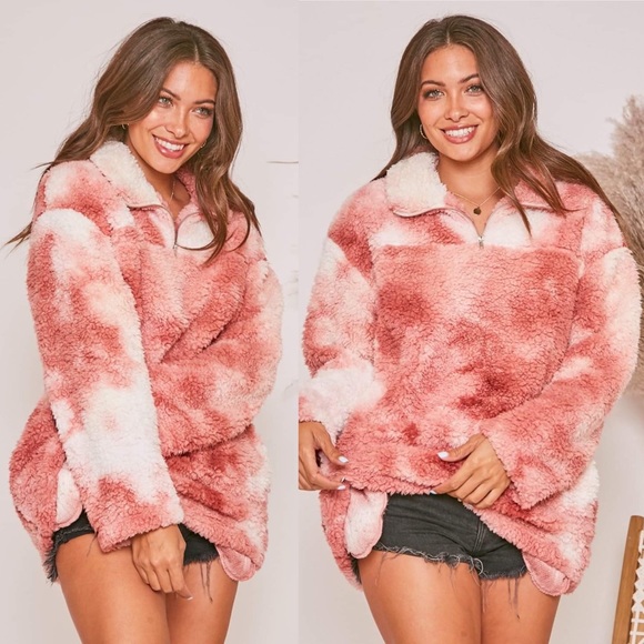 ✨ON SALE✨ *LAST 1* Chloe Pink Tie Dye Sherpa Jacket - Picture 2 of 6